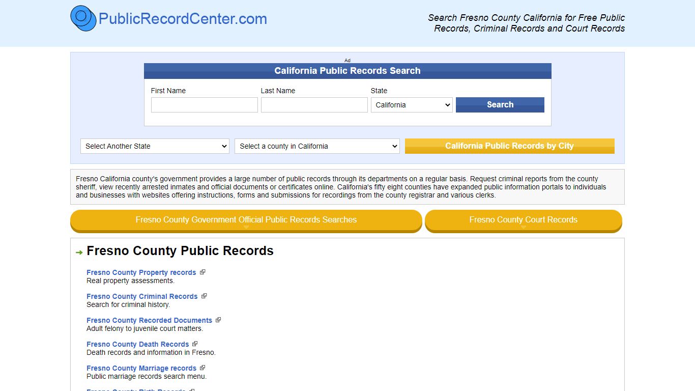 Fresno County California Free Public Records - Court Records - Criminal ...